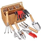 SOLIGT 8 Piece Garden Tool Set with Basket, Stainless Steel Extra Heavy Duty Gardening Hand Tools Kit with Wood Handle for Men Women Photo, bestseller 2024-2023 new, best price $32.99 review