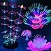 Photo HIKTQIW 4 Pack Silicone Glowing Fish Tank Decorations Plants with Simulation Glowing Sucker Coral Sea Anemone Coral Fluorescence Lotus Leaf Coral for Aquarium Fish Tank Glow Ornaments new bestseller 2024-2023