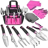 THINKWORK Pink Garden Tools, Gardening Gifts for Women, with 2 in 1 Detachable Storage Bag, Trowel, Transplanter, Rake, Weeder, Cultivator, Purning Shears and 3 Additional Protection Tools Photo, bestseller 2024-2023 new, best price $35.99 review