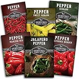 Survival Garden Seeds Six Peppers Collection - Cayenne, Jalapeño, Serrano, California Wonder, Marconi Red, & Sweet Banana Peppers - Sweet & Hot Varieties - Non-GMO Heirloom Vegetable Seed Vault Photo, bestseller 2024-2023 new, best price $11.99 review