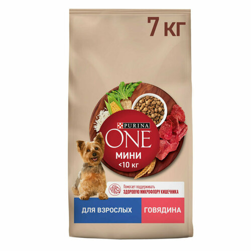 фото Purina One Мини сухой корм для взрослых собак мелких пород, с высоким содержанием говядины и рисом - 7 кг