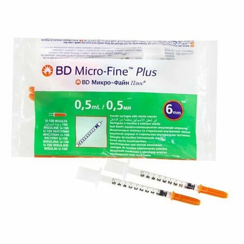 фото Шприцы инсулиновые BD Micro-Fine Plus 0,5 ml U-100 с несъемной иглой 31 G, 10 штук