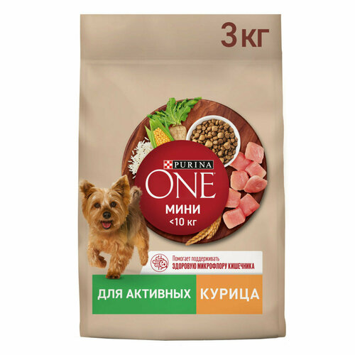 фото Purina One Мини сухой корм для активных взрослых собак мелких пород, с высоким содержанием курицы и рисом - 3 кг