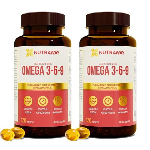 фото Рыбий жир Omega 3-6-9 NUTRAWAY, 120 + 120 капсул