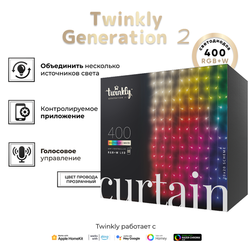 фото Электрогирлянда штора Twinkly Curtain 400 шт. RGB + W + BT + Wi-Fi 3 м x 2,1 м (TWW400SPP-TEU)