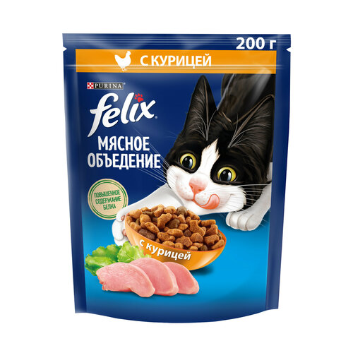 фото Сухой корм для взрослых кошек Felix Мясное объедение, с курицей 200 г