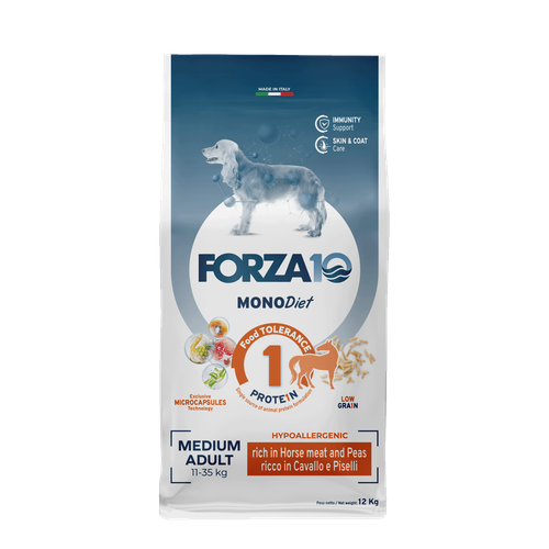 фото Сухой корм для собак Forza10 MEDIUM DIET, при чувствительном пищеварении, гипоаллергенный, конина, с горошком 12 кг (для средних пород)