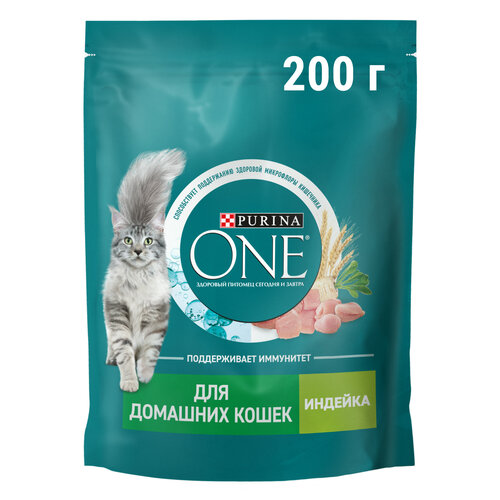 фото Сухой корм Purina ONE® для взрослых кошек, живущих в домашних условиях, с индейкой 200 г