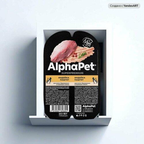 фото Влажный корм для котят, беременных и кормящих кошек AlphaPet Superpremium, с индейкой, паштет, 80 г