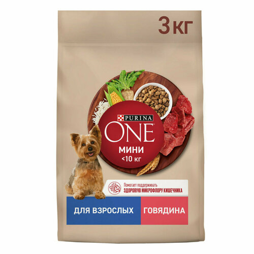 фото Purina One Мини сухой корм для взрослых собак мелких пород, с высоким содержанием говядины и рисом - 3 кг