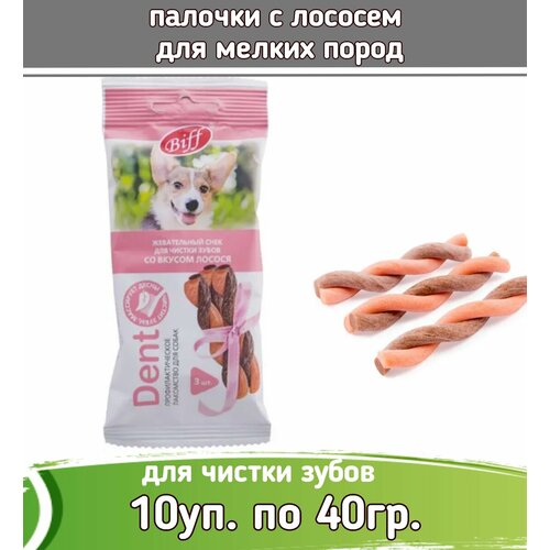 фото Biff DENT 10шт х 40г лакомство жевательный снек со вкусом лосося для собак мелких пород