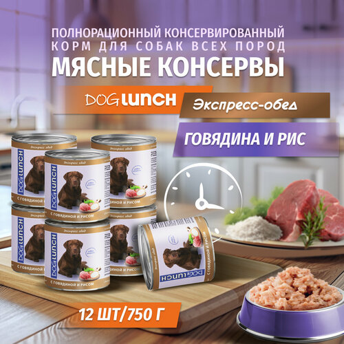 фото Корм влажный DOG LUNCH Экспресс обед говядина и рис в желе для собак (12шт x 750г)