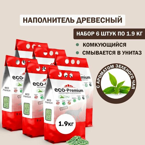 фото Наполнитель для кошачьего туалета комкующийся древесный ECO Premium Зеленый чай 6шт х 1.9кг