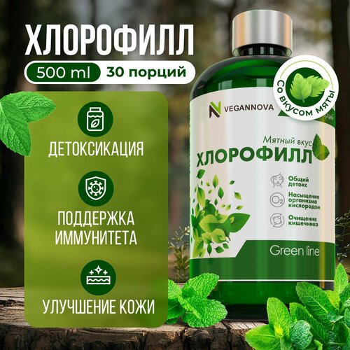 фото Vegannova БАД Хлорофилл жидкий со вкусом мяты, 30 порций, 500 мл