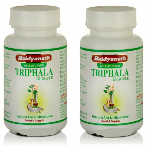 фото Таблетки Трифала Гуггул Байдьянатх (Triphala Guggulu Baidyanath) для очищения от токсинов, снижения холестерина, детокс, 2х80 шт.