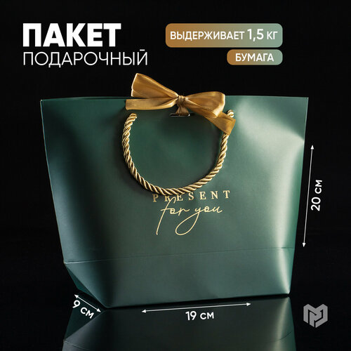 фото Пакет подарочный с бантом Present for you, 19 х 20 х 9 см