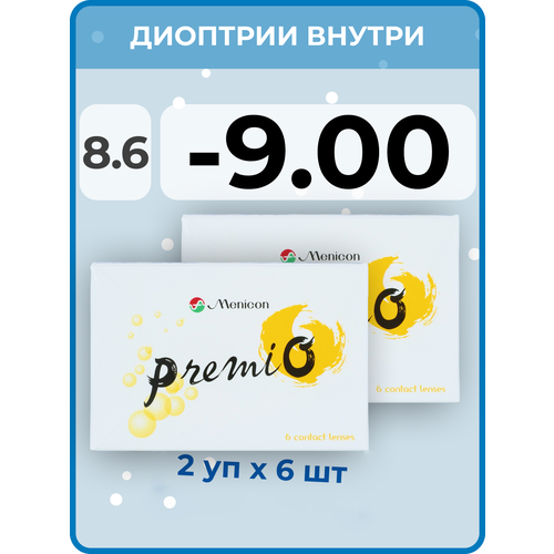 фото Контактные линзы Menicon Premio, 12 шт., R 8,6, D -9, бесцветный, 2 уп.