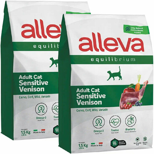 фото ALLEVA EQUILIBRIUM ADULT CAT SENSITIVE VENISON для взрослых кошек с чувствительным пищеварением с олениной (1,5 + 1,5 кг)