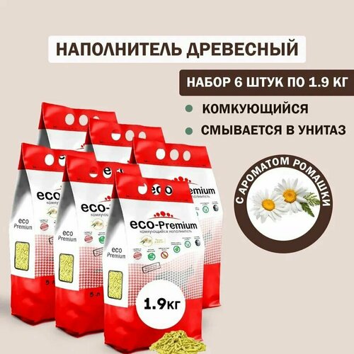 фото Наполнитель для кошачьего туалета комкующийся древесный ECO Premium Ромашка 6шт х 1.9кг