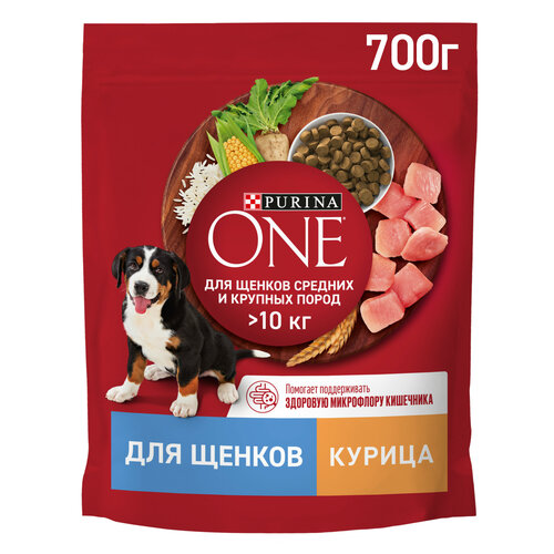 фото Сухой корм для щенков Purina ONE для средних и крупных пород с курицей и рисом 700 г