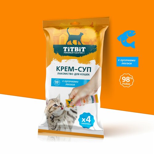 фото Лакомство для кошек TiTBiT Крем-суп с кусочками лосося, 10г х 4 шт.