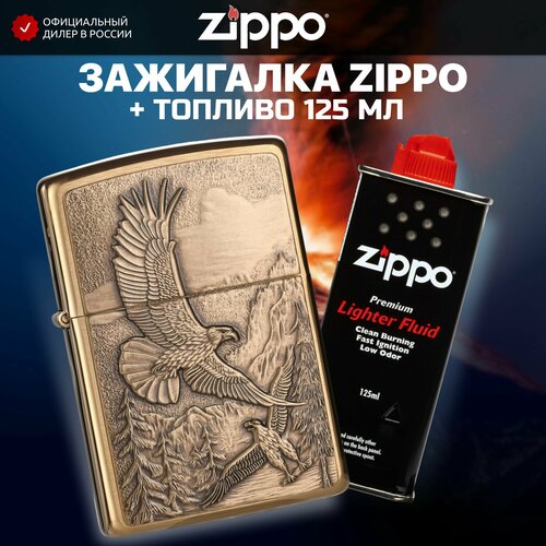 фото Зажигалка бензиновая ZIPPO 20854 Soaring Eagles + Бензин для зажигалки топливо 125 мл