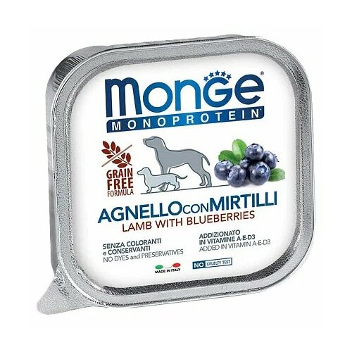 фото Влажный корм для собак Monge Monoprotein Fruits, беззерновой, ягненок с черникой 150 г * 12шт