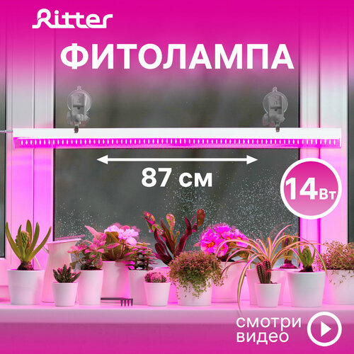 фото Фитолампа светодиодная для растений Т5 Ritter PLANTA, 14Вт, 880х23х34мм, провод 2м, выключатель на корпусе, цвет белый, фитосветильник для рассады линейный, светильник для комнатных цветов, 56297 9