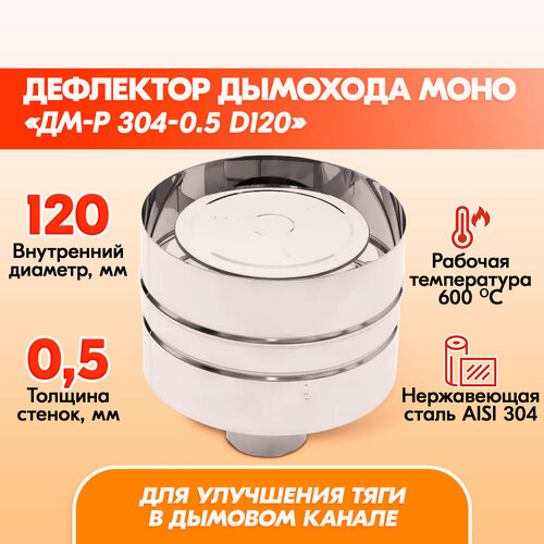 фото Дефлектор Моно ДМ-Р 304-0.5 D120 дымохода, дефлектор из нержавейки для дымохода