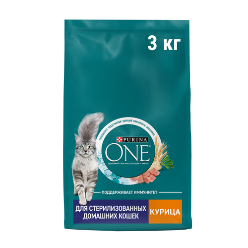 фото Сухой корм Purina ONE для стерилизованных домашних кошек, курица, 3 кг