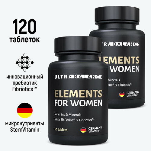 фото Витамины для женщин, Elements for Women Premium with BioPerine & Fibriotics от UltraBalance мультивитамины 120 таблеток