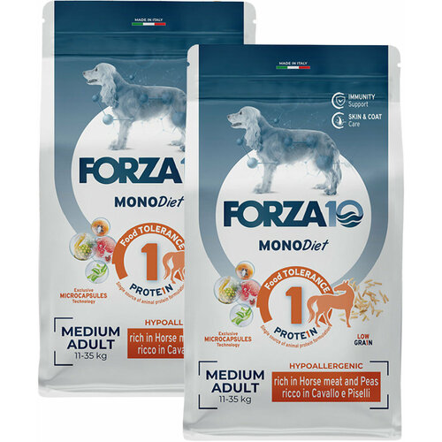 фото FORZA10 DOG MEDIUM MONODIET LOW GRAIN монобелковый низкозерновой для взрослых собак средних пород при аллергии с кониной и горохом (1,5 + 1,5 кг)