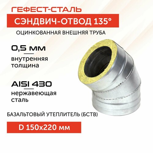 фото Отвод-термо 135*, 150х220, AISI 430/Оц, 0,5мм/0,5мм, (К)