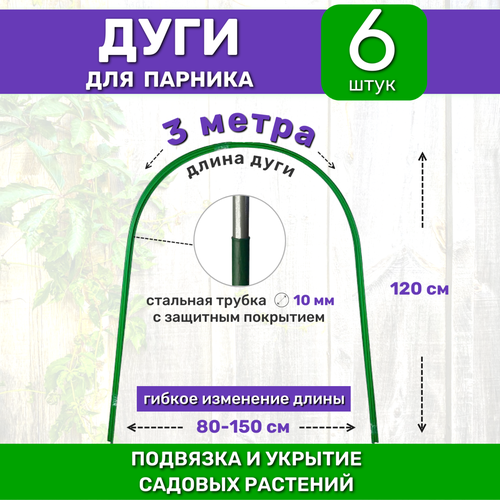 Садовые дуги для парника, грядок и растений (6 штук), длина 3 м, диаметр 10 мм, металлические в ПВХ фото