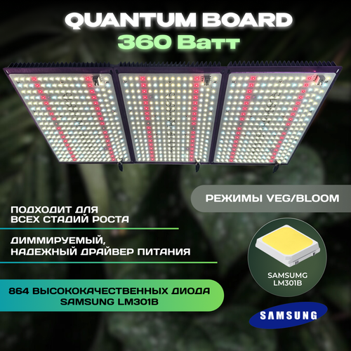 фото Фитосветильник Quantum Board 360 Ватт, диоды Samsung LM301B фитолампа для растений