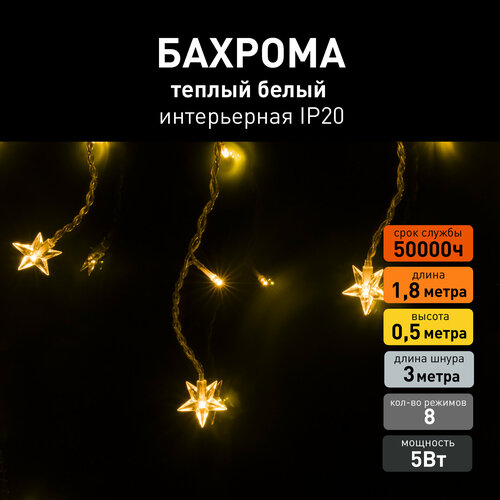 фото Гирлянда бахрома Eurosvet 100-002 теплый белый свет, IP20, 1,8х0,5 метра, 8 режимов