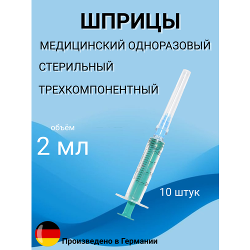 фото Шприц медицинский одноразовый трехкомпонентный 2мл 10шт