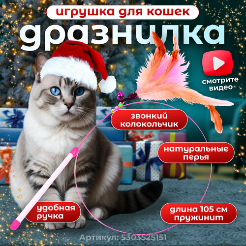 фото Игрушка для кошек интерактивная дразнилка с перьями для котят, кошек, котов