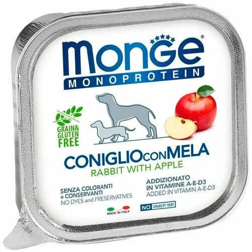 фото Влажный корм для собак Monge Monoprotein Fruits, беззерновой, кролик с яблоком 150 г * 12шт