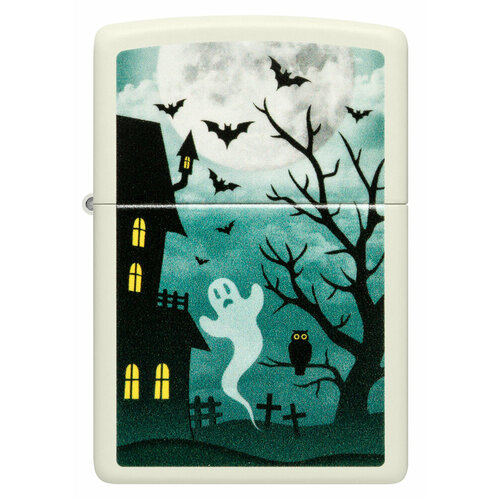 фото Светящаяся оригинальная бензиновая зажигалка ZIPPO Classic 48727 Spooky Design с покрытием Glow In The Dark Green - Привидение