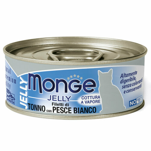 фото Monge Jelly Adult Cat влажный корм для взрослых кошек с желтоперым тунцом и белой рыбой, в консервах - 80 г х 24 шт