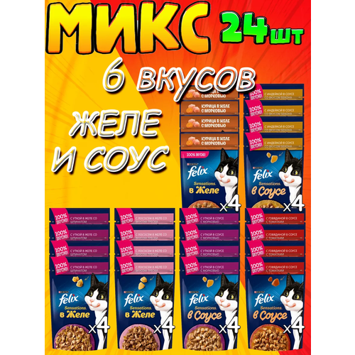 фото Микс 6 вкусов Феликс Sensations в соусе и желе, для взрослых - 24 штуки