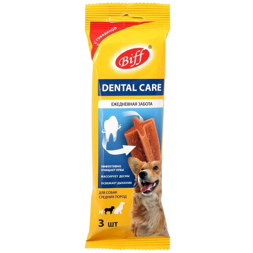 фото Бифф (Biff) 14уп х 77г жев. снек Dental Care с говядиной для собак средних пород