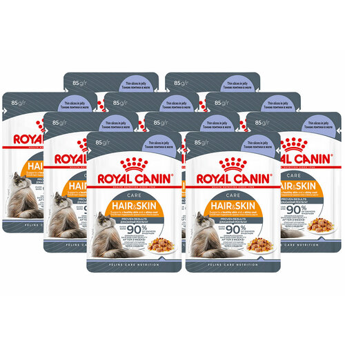 фото ROYAL CANIN HAIR & SKIN CARE для взрослых кошек при аллергии в желе пауч 85 гр 85 гр х 10 шт