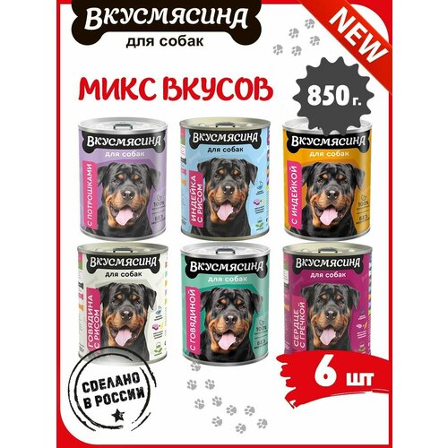 фото Корм влажный для собак, вкусмясина микс 33 из 6 вкусов, 6 шт. х 850 г