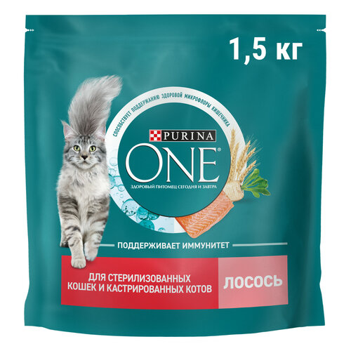 фото Сухой корм Purina ONE® для стерилизованных кошек и кастрированных котов c лососем 1,5 кг