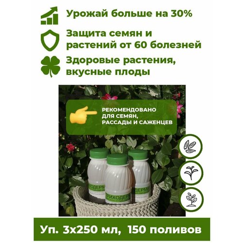 фото Триходерма концентрат - Триходермин жидкий 3 бут. по 250мл биофунгицид удобрение для растений Корпус Агро. Лечит растения от более 60 болезней, повышает урожайность до 30%.