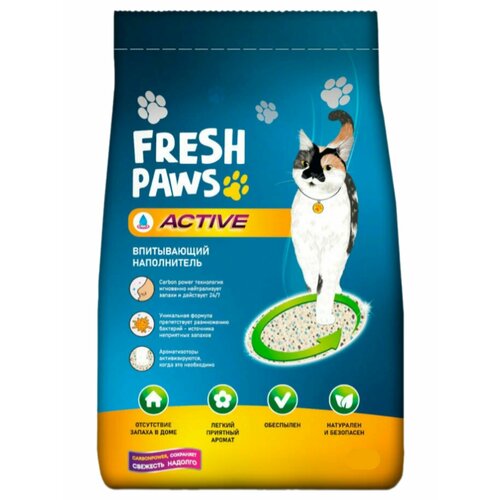 фото Fresh Paws Active Наполнитель впитывающий для кошачьего туалета с активированным углем 18л/12кг