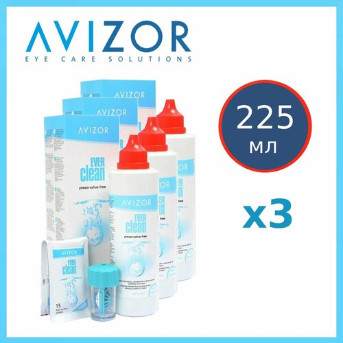 фото Раствор Avizor Ever Clean 225 мл + 30 таблеток х3, с контейнером для контактных линз