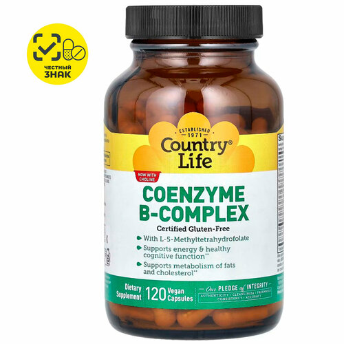 фото Country Life, Сoenzyme B-complex, комплекс витаминов группы B, 380 г, 120 капсул